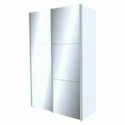 BAUHAUS Express Möbel Schwebetürenschrank Stars B X T X H: 150 X 68 X 236 Cm, Farbe Griff: Aluminiumfarben, Farbe Front: Weißglas/Spiegel, Farbe Korpus: Weiß