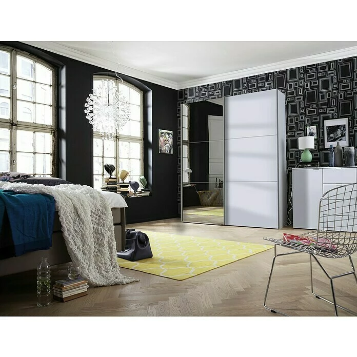 BAUHAUS Express Möbel Schwebetürenschrank Stars B X T X H: 200 X 68 X 216 Cm, Farbe Griff: Aluminiumfarben, Farbe Front: Seidengrau/Spiegel, Farbe Korpus: Seidengrau 3 BAUHAUS Express Möbel Schwebetürenschrank Stars B X T X H: 200 X 68 X 216 Cm, Farbe Griff: Aluminiumfarben, Farbe Front: Seidengrau/Spiegel, Farbe Korpus: Seidengrau – Bild 3