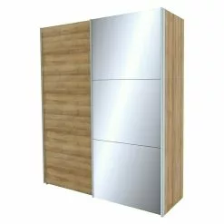 BAUHAUS Express Möbel Schwebetürenschrank Stars B X T X H: 200 X 68 X 236 Cm, Farbe Griff: Aluminiumfarben, Farbe Front: Eiche Riviera/Spiegel, Farbe Korpus: Eiche Riviera