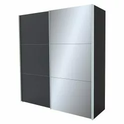 BAUHAUS Express Möbel Schwebetürenschrank Stars B X T X H: 200 X 68 X 216 Cm, Farbe Griff: Alufarben, Farbe Front: Graphit/Grauspiegel Senkrecht, Farbe Korpus: Graphit