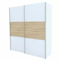 BAUHAUS Express Möbel Schwebetürenschrank Stars B X T X H: 200 X 68 X 216 Cm, Farbe Griff: Aluminiumfarben, Farbe Front: Weiß/Eiche Sonoma, Farbe Korpus: Weiß