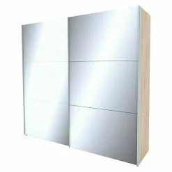 BAUHAUS Express Möbel Schwebetürenschrank Stars B X T X H: 250 X 68 X 236 Cm, Farbe Griff: Aluminiumfarben, Farbe Front: Weißglas/Spiegel, Farbe Korpus: Eiche Sonoma