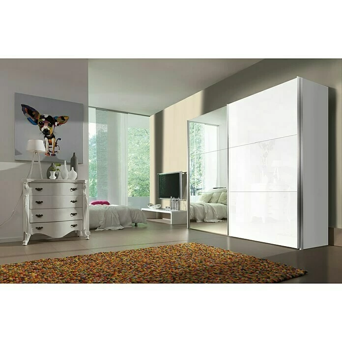 BAUHAUS Express Möbel Schwebetürenschrank Stars B X T X H: 250 X 68 X 236 Cm, Farbe Griff: Aluminiumfarben, Farbe Front: Weißglas/Spiegel, Farbe Korpus: Eiche Sonoma 3 BAUHAUS Express Möbel Schwebetürenschrank Stars B X T X H: 250 X 68 X 236 Cm, Farbe Griff: Aluminiumfarben, Farbe Front: Weißglas/Spiegel, Farbe Korpus: Eiche Sonoma – Bild 3