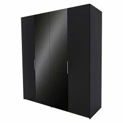 BAUHAUS Express Möbel Drehtürschrank Swift B X T X H: 200 X 58 X 216 Cm, Ohne Spiegel, Mit Zubehör, Farbe Front: Basalt/Basaltglas, Farbe Korpus: Basalt