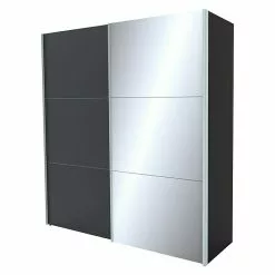 BAUHAUS Express Möbel Schwebetürenschrank Stars B X T X H: 200 X 68 X 216 Cm, Farbe Griff: Aluminiumfarben, Farbe Front: Graphit/Spiegel, Farbe Korpus: Graphit