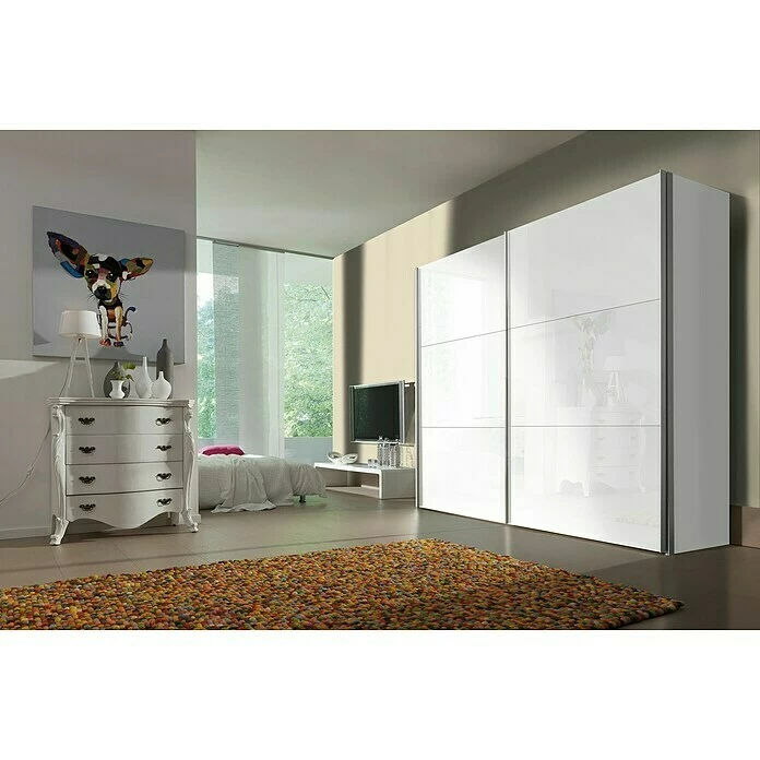 BAUHAUS Express Möbel Schwebetürenschrank Stars B X T X H: 250 X 68 X 236 Cm, Farbe Griff: Aluminiumfarben, Farbe Front: Weißglas, Farbe Korpus: Weiß 3 BAUHAUS Express Möbel Schwebetürenschrank Stars B X T X H: 250 X 68 X 236 Cm, Farbe Griff: Aluminiumfarben, Farbe Front: Weißglas, Farbe Korpus: Weiß – Bild 3
