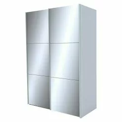 BAUHAUS Express Möbel Schwebetürenschrank Stars B X T X H: 150 X 68 X 216 Cm, Farbe Griff: Aluminiumfarben, Farbe Front: Seidengrauglas/Spiegel, Farbe Korpus: Seidengrau