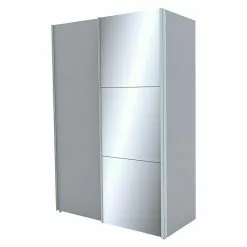 BAUHAUS Express Möbel Schwebetürenschrank Stars B X T X H: 150 X 68 X 236 Cm, Farbe Griff: Aluminiumfarben, Farbe Front: Seidengrau/Spiegel, Farbe Korpus: Seidengrau