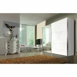 BAUHAUS Express Möbel Schwebetürenschrank Stars B X T X H: 250 X 68 X 216 Cm, Farbe Griff: Aluminiumfarben, Farbe Front: Weißglas/Spiegel, Farbe Korpus: Weiß -BAUHAUS 12 3530