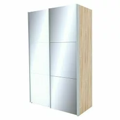 BAUHAUS Express Möbel Schwebetürenschrank Stars B X T X H: 150 X 68 X 236 Cm, Farbe Griff: Aluminiumfarben, Farbe Front: Weißglas/Spiegel, Farbe Korpus: Eiche Sonoma