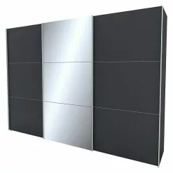 BAUHAUS Express Möbel Schwebetürenschrank Stars B X T X H: 300 X 68 X 216 Cm, Farbe Griff: Aluminiumfarben, Farbe Front: Graphit/Spiegel, Farbe Korpus: Graphit