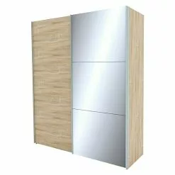 BAUHAUS Express Möbel Schwebetürenschrank Stars B X T X H: 200 X 68 X 236 Cm, Farbe Griff: Aluminiumfarben, Farbe Front: Eiche Sonoma/Spiegel, Farbe Korpus: Eiche Sonoma