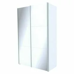 BAUHAUS Express Möbel Schwebetürenschrank Stars B X T X H: 150 X 68 X 236 Cm, Farbe Griff: Aluminiumfarben, Farbe Front: Weißglas, Farbe Korpus: Weiß