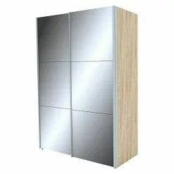 BAUHAUS Express Möbel Schwebetürenschrank Stars B X T X H: 150 X 68 X 216 Cm, Farbe Griff: Aluminiumfarben, Farbe Front: Spiegel, Farbe Korpus: Eiche Sonoma