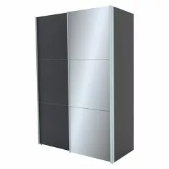BAUHAUS Express Möbel Schwebetürenschrank Stars B X T X H: 150 X 68 X 216 Cm, Farbe Griff: Alufarben, Farbe Front: Graphit/Grauspiegel Senkrecht, Farbe Korpus: Graphit