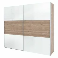 BAUHAUS Express Möbel Schwebetürenschrank Swift B X T X H: 250 X 68 X 216 Cm, Mit Glasfronten, Ohne Zubehör, Farbe Front: Weißglas Außen/Eiche Jackson, Farbe Korpus: Eiche Jackson