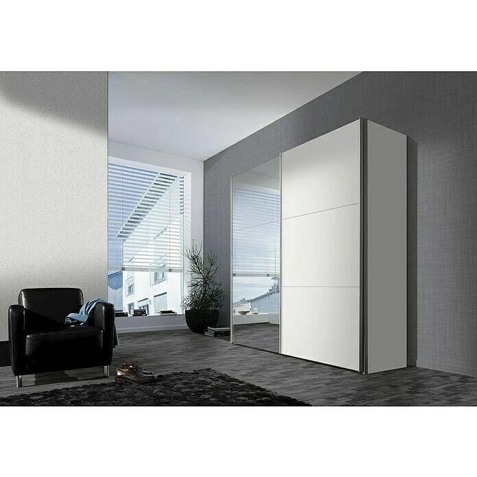 BAUHAUS Express Möbel Schwebetürenschrank Stars B X T X H: 200 X 68 X 216 Cm, Farbe Griff: Aluminiumfarben, Farbe Front: Weiß/Spiegel, Farbe Korpus: Weiß 3 BAUHAUS Express Möbel Schwebetürenschrank Stars B X T X H: 200 X 68 X 216 Cm, Farbe Griff: Aluminiumfarben, Farbe Front: Weiß/Spiegel, Farbe Korpus: Weiß – Bild 3