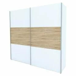 BAUHAUS Express Möbel Schwebetürenschrank Stars B X T X H: 250 X 68 X 236 Cm, Farbe Griff: Aluminiumfarben, Farbe Front: Weiß/Eiche Sonoma, Farbe Korpus: Weiß