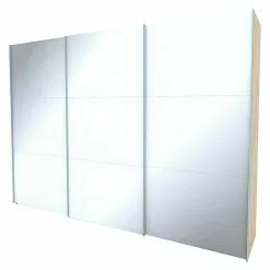 BAUHAUS Express Möbel Schwebetürenschrank Stars B X T X H: 300 X 68 X 216 Cm, Farbe Griff: Aluminiumfarben, Farbe Front: Weißglas, Farbe Korpus: Eiche Sonoma