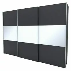 BAUHAUS Express Möbel Schwebetürenschrank Stars B X T X H: 300 X 68 X 236 Cm, Farbe Griff: Alufarben, Farbe Front: Graphit/Weißglas, Farbe Korpus: Graphit