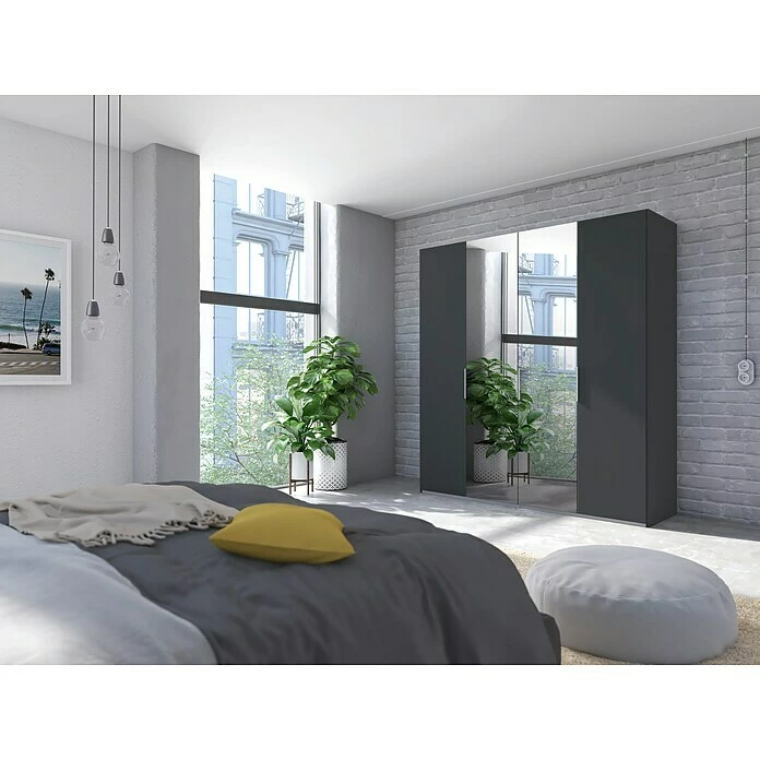 BAUHAUS Express Möbel Drehtürschrank Swift B X T X H: 200 X 58 X 216 Cm, Ohne Spiegel, Ohne Zubehör, Farbe Front: Basalt/Basaltglas, Farbe Korpus: Basalt 2 BAUHAUS Express Möbel Drehtürschrank Swift B X T X H: 200 X 58 X 216 Cm, Ohne Spiegel, Ohne Zubehör, Farbe Front: Basalt/Basaltglas, Farbe Korpus: Basalt – Bild 2