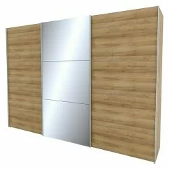 BAUHAUS Express Möbel Schwebetürenschrank Stars B X T X H: 300 X 68 X 216 Cm, Farbe Griff: Aluminiumfarben, Farbe Front: Eiche Riviera/Spiegel, Farbe Korpus: Eiche Riviera