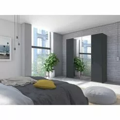 BAUHAUS Express Möbel Drehtürschrank Swift B X T X H: 200 X 58 X 216 Cm, Mit Spiegel, Mit Zubehör, Farbe Front: Basalt, Farbe Korpus: Eiche Jackson -BAUHAUS 12 3947