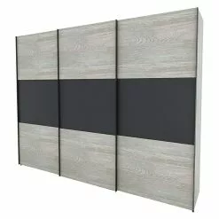 BAUHAUS Express Möbel Schwebetürenschrank Stars B X T X H: 300 X 68 X 236 Cm, Farbe Griff: Graphitfarben, Farbe Front: Platin Eiche/Graphit, Farbe Korpus: Platin Eiche