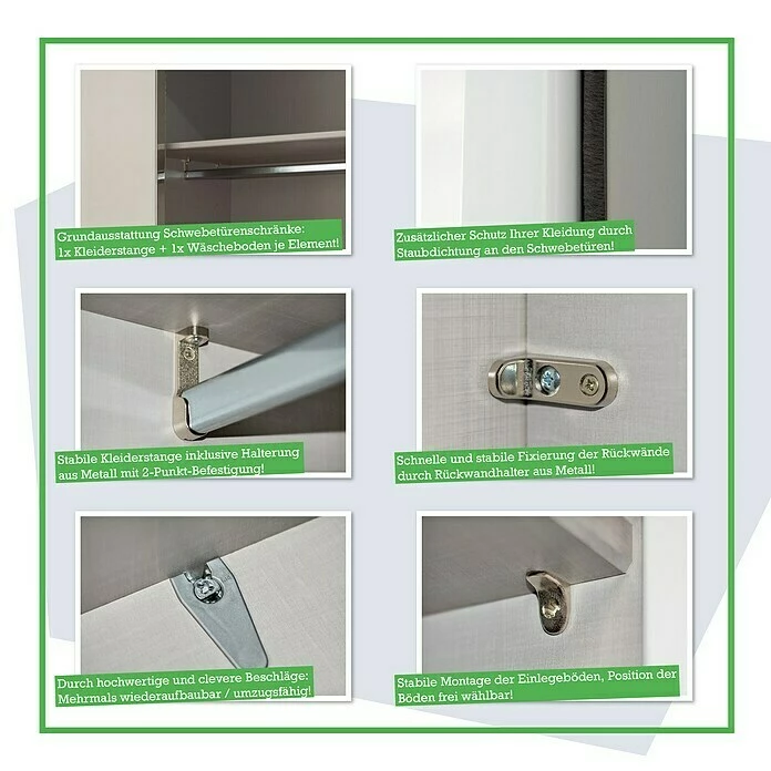BAUHAUS Express Möbel Schwebetürenschrank Swift B X T X H: 150 X 68 X 216 Cm, Mit Glasfronten, Ohne Zubehör, Farbe Front: Weiß, Farbe Korpus: Weiß 5 BAUHAUS Express Möbel Schwebetürenschrank Swift B X T X H: 150 X 68 X 216 Cm, Mit Glasfronten, Ohne Zubehör, Farbe Front: Weiß, Farbe Korpus: Weiß – Bild 5