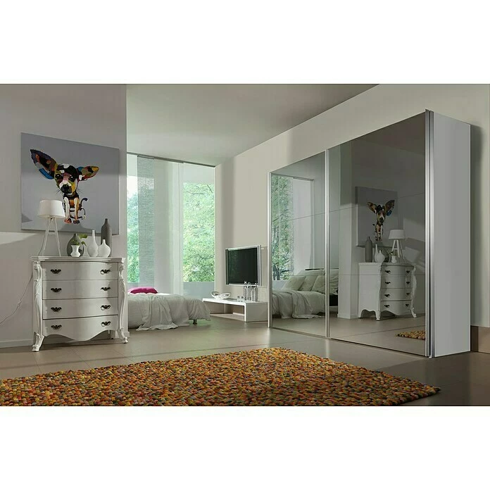 BAUHAUS Express Möbel Schwebetürenschrank Stars B X T X H: 250 X 68 X 236 Cm, Farbe Griff: Aluminiumfarben, Farbe Front: Spiegel, Farbe Korpus: Weiß 3 BAUHAUS Express Möbel Schwebetürenschrank Stars B X T X H: 250 X 68 X 236 Cm, Farbe Griff: Aluminiumfarben, Farbe Front: Spiegel, Farbe Korpus: Weiß – Bild 3
