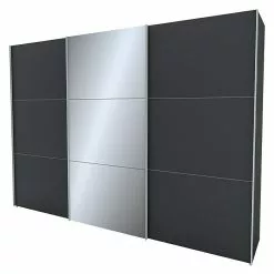BAUHAUS Express Möbel Schwebetürenschrank Stars B X T X H: 300 X 68 X 216 Cm, Farbe Griff: Alufarben, Farbe Front: Graphit/Grauspiegel Senkrecht, Farbe Korpus: Graphit