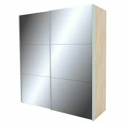 BAUHAUS Express Möbel Schwebetürenschrank Stars B X T X H: 200 X 68 X 236 Cm, Farbe Griff: Aluminiumfarben, Farbe Front: Spiegel, Farbe Korpus: Eiche Sonoma