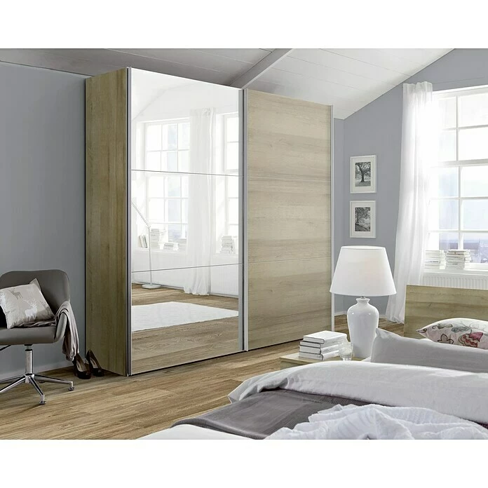 BAUHAUS Express Möbel Schwebetürenschrank Stars B X T X H: 200 X 68 X 236 Cm, Farbe Griff: Aluminiumfarben, Farbe Front: Spiegel, Farbe Korpus: Eiche Sonoma 3 BAUHAUS Express Möbel Schwebetürenschrank Stars B X T X H: 200 X 68 X 236 Cm, Farbe Griff: Aluminiumfarben, Farbe Front: Spiegel, Farbe Korpus: Eiche Sonoma – Bild 3