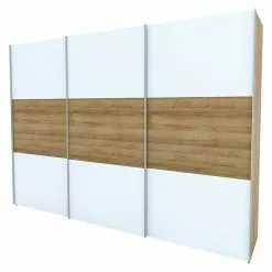 BAUHAUS Express Möbel Schwebetürenschrank Stars B X T X H: 300 X 68 X 216 Cm, Farbe Griff: Aluminiumfarben, Farbe Front: Weiß/Eiche Riviera, Farbe Korpus: Eiche Riviera