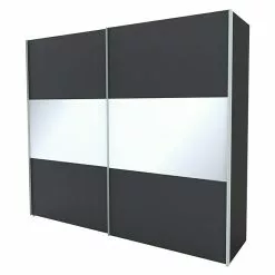 BAUHAUS Express Möbel Schwebetürenschrank Stars B X T X H: 250 X 68 X 216 Cm, Farbe Griff: Alufarben, Farbe Front: Graphit/Weißglas, Farbe Korpus: Graphit