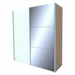 BAUHAUS Express Möbel Schwebetürenschrank Swift B X T X H: 200 X 68 X 216 Cm, Mit Spiegel, Ohne Zubehör, Farbe Front: Weiß, Farbe Korpus: Eiche Jackson