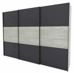 BAUHAUS Express Möbel Schwebetürenschrank Stars B X T X H: 300 X 68 X 216 Cm, Farbe Griff: Graphitfarben, Farbe Front: Graphit/Platin Eiche, Farbe Korpus: Platin Eiche