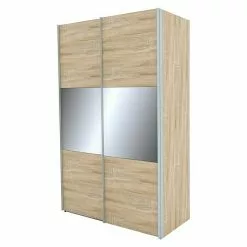 BAUHAUS Express Möbel Schwebetürenschrank Stars B X T X H: 150 X 68 X 236 Cm, Farbe Griff: Aluminiumfarben, Farbe Front: Eiche Sonoma/Grauspiegel, Farbe Korpus: Eiche Sonoma