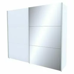 BAUHAUS Express Möbel Schwebetürenschrank Stars B X T X H: 250 X 68 X 216 Cm, Farbe Griff: Aluminiumfarben, Farbe Front: Weiß/Spiegel, Farbe Korpus: Weiß