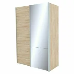 BAUHAUS Express Möbel Schwebetürenschrank Stars B X T X H: 150 X 68 X 216 Cm, Farbe Griff: Aluminiumfarben, Farbe Front: Eiche Sonoma/Spiegel, Farbe Korpus: Eiche Sonoma