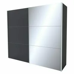 BAUHAUS Express Möbel Schwebetürenschrank Stars B X T X H: 250 X 68 X 216 Cm, Farbe Griff: Aluminiumfarben, Farbe Front: Graphit/Spiegel, Farbe Korpus: Graphit