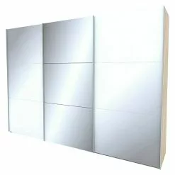 BAUHAUS Express Möbel Schwebetürenschrank Stars B X T X H: 300 X 68 X 216 Cm, Farbe Griff: Aluminiumfarben, Farbe Front: Weißglas/Spiegel, Farbe Korpus: Eiche Sonoma