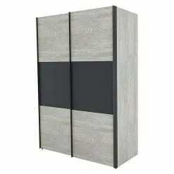 BAUHAUS Express Möbel Schwebetürenschrank Stars B X T X H: 150 X 68 X 216 Cm, Farbe Griff: Graphitfarben, Farbe Front: Platin Eiche/Graphit, Farbe Korpus: Platin Eiche