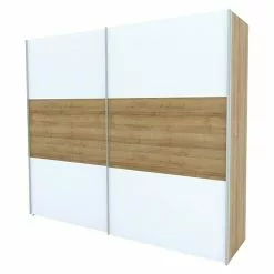 BAUHAUS Express Möbel Schwebetürenschrank Stars B X T X H: 250 X 68 X 236 Cm, Farbe Griff: Aluminiumfarben, Farbe Front: Weiß/Eiche Riviera, Farbe Korpus: Eiche Riviera