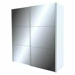 BAUHAUS Express Möbel Schwebetürenschrank Stars B X T X H: 200 X 68 X 216 Cm, Farbe Griff: Aluminiumfarben, Farbe Front: Spiegel, Farbe Korpus: Weiß