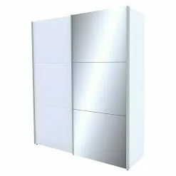 BAUHAUS Express Möbel Schwebetürenschrank Stars B X T X H: 200 X 68 X 236 Cm, Farbe Griff: Aluminiumfarben, Farbe Front: Weiß/Spiegel, Farbe Korpus: Weiß