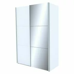 BAUHAUS Express Möbel Schwebetürenschrank Stars B X T X H: 150 X 68 X 216 Cm, Farbe Griff: Aluminiumfarben, Farbe Front: Weiß/Spiegel, Farbe Korpus: Weiß