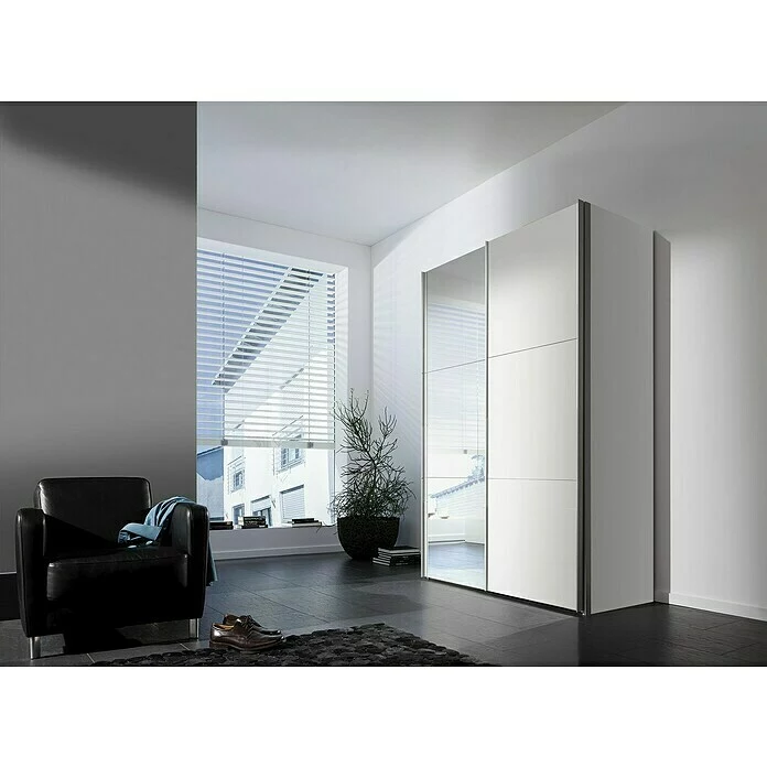 BAUHAUS Express Möbel Schwebetürenschrank Stars B X T X H: 150 X 68 X 216 Cm, Farbe Griff: Aluminiumfarben, Farbe Front: Weiß/Spiegel, Farbe Korpus: Weiß 3 BAUHAUS Express Möbel Schwebetürenschrank Stars B X T X H: 150 X 68 X 216 Cm, Farbe Griff: Aluminiumfarben, Farbe Front: Weiß/Spiegel, Farbe Korpus: Weiß – Bild 3