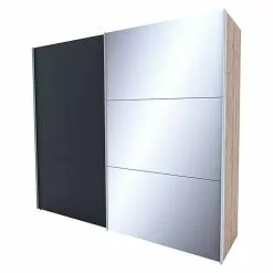 BAUHAUS Express Möbel Schwebetürenschrank Swift B X T X H: 250 X 68 X 216 Cm, Mit Spiegel, Ohne Zubehör, Farbe Front: Basalt, Farbe Korpus: Eiche Jackson