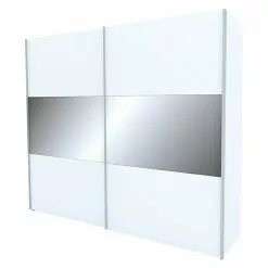 BAUHAUS Express Möbel Schwebetürenschrank Stars B X T X H: 250 X 68 X 236 Cm, Farbe Griff: Aluminiumfarben, Farbe Front: Weiß/Grauspiegel, Farbe Korpus: Weiß